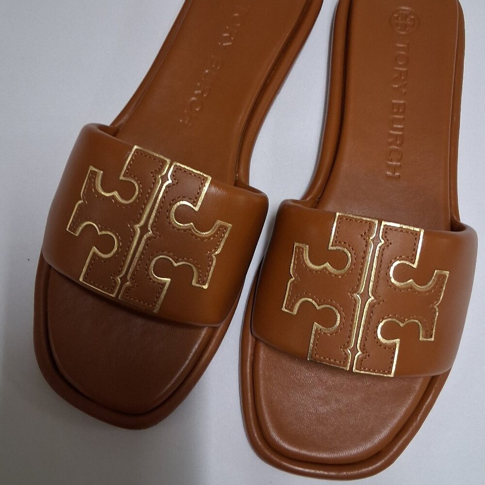 Tory Burch Women’s Double T Sport Slides – Bourbon Miele / Gold | Size 8.5M (US) - Picture 3 of 7